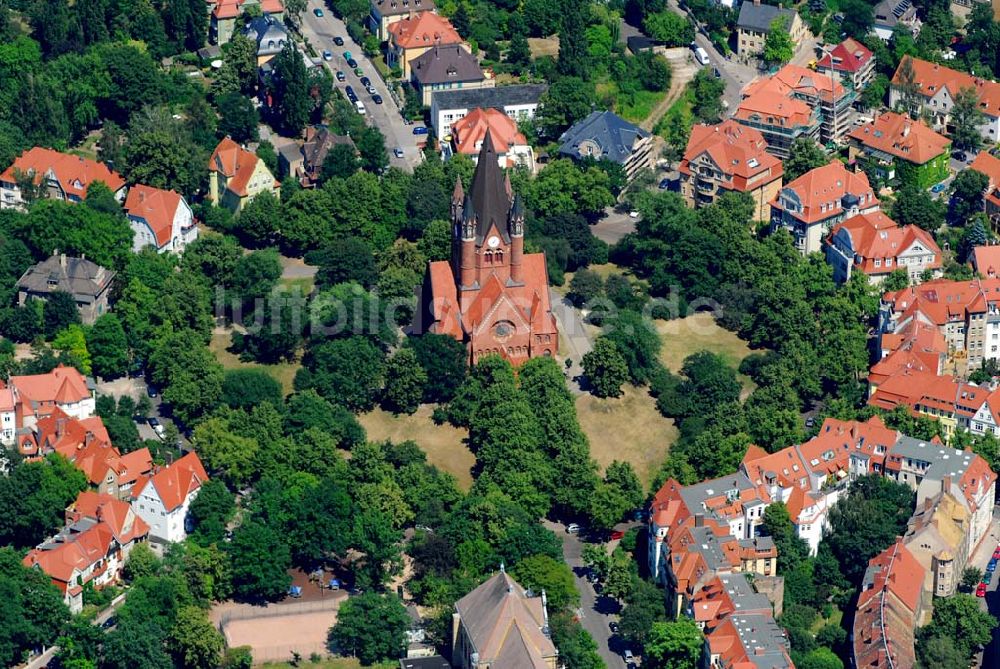 Luftbild Halle/Saale - Blick auf die Pauluskirche am Rathenauplatz in Halle