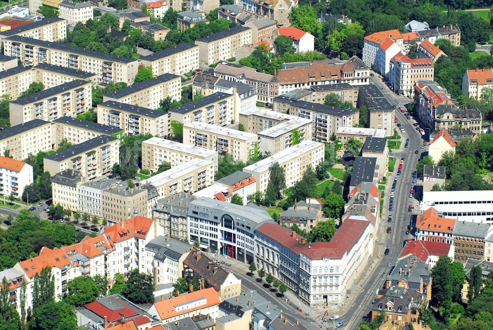 Luftaufnahme Leipzig - Blick auf Platten- und Altbauten an der Prager Straße/Ecke Nürnberger Straße in Leipzig