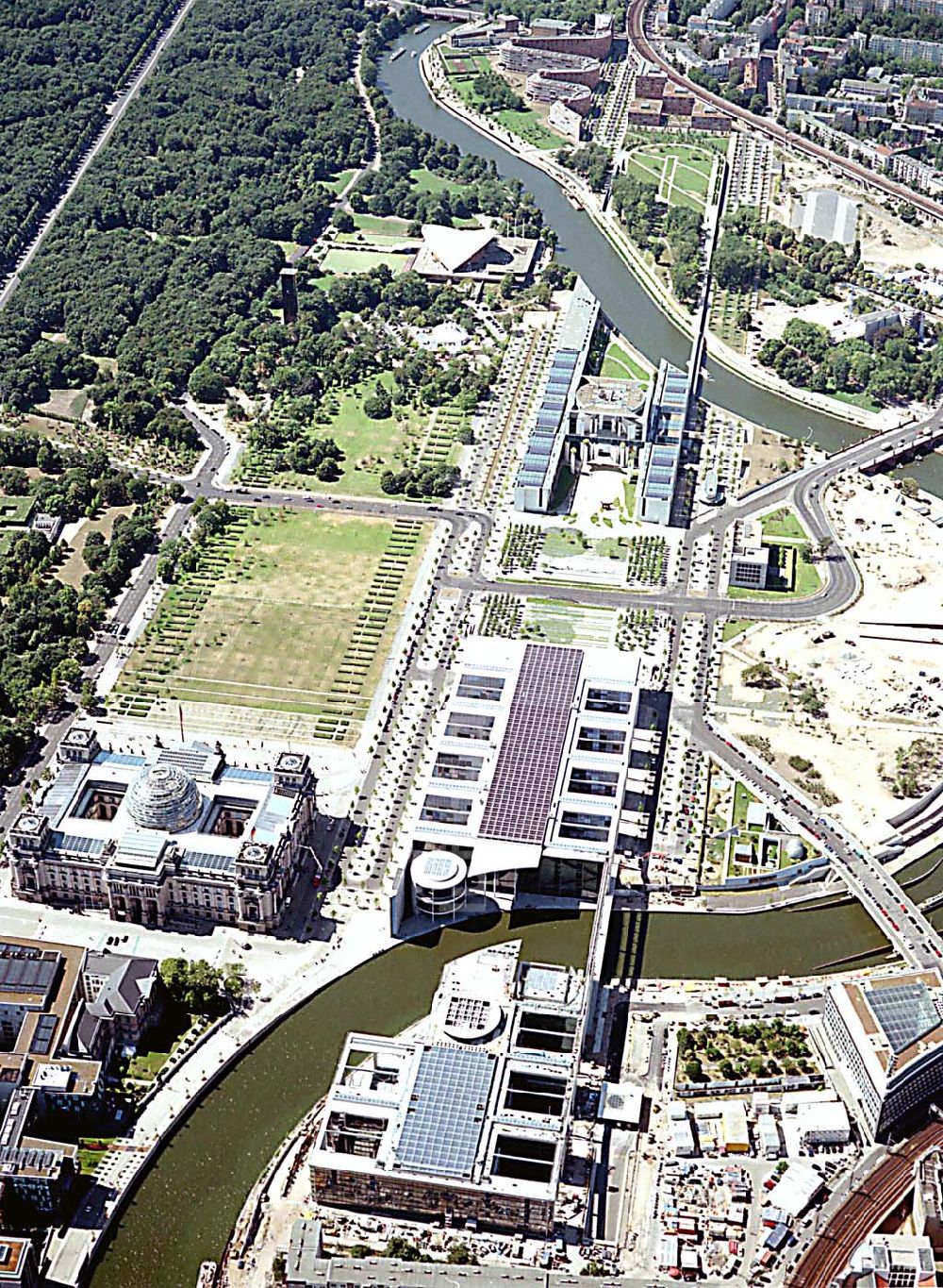 Luftbild Berlin - Tiergarten (Spreebogen) - Blick auf das Regierungsviertel im Berliner Tiegarten