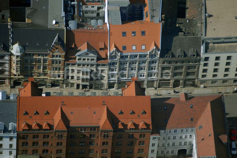 Leipzig von oben - Blick auf restaurierte Wohn- und Geschäftshäuser an der Ritterstrasse im Stadtzentrum von Leipzig