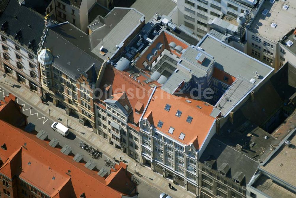 Leipzig aus der Vogelperspektive: Blick auf restaurierte Wohn- und Geschäftshäuser an der Ritterstrasse im Stadtzentrum von Leipzig