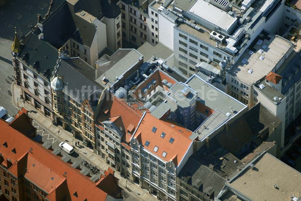 Luftaufnahme Leipzig - Blick auf restaurierte Wohn- und Geschäftshäuser an der Ritterstrasse im Stadtzentrum von Leipzig