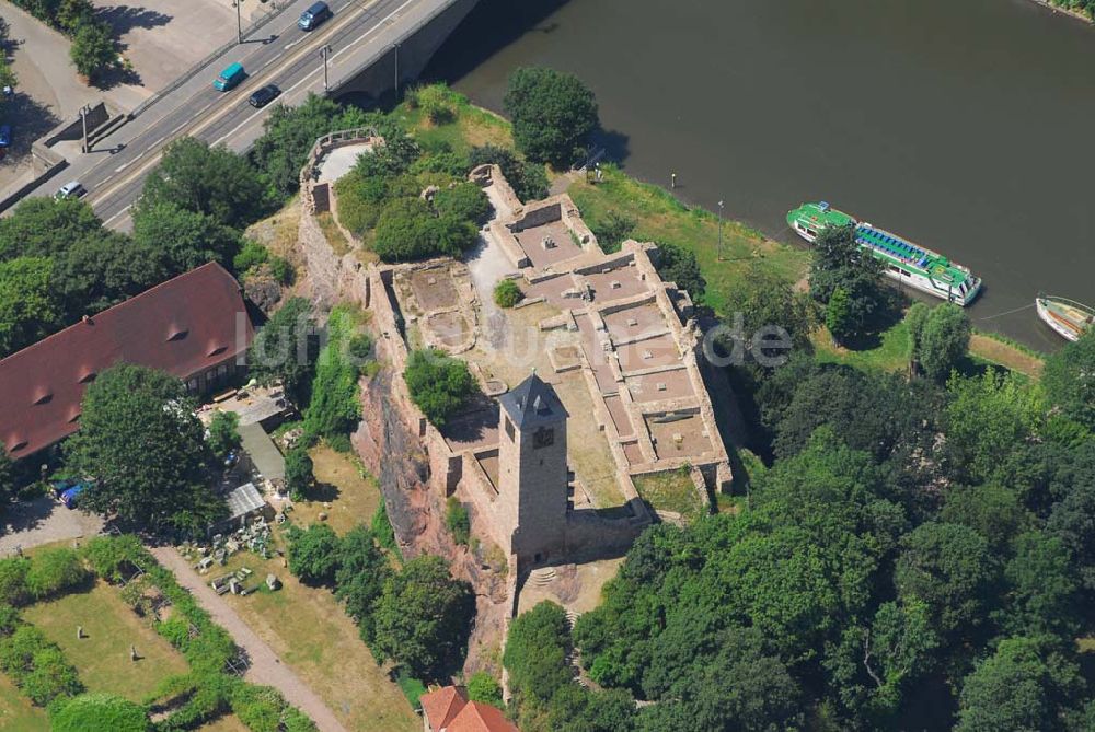 Halle/Saale von oben - Blick auf die Ruinen der Burg Giebichenstein in Halle (Oberburg)