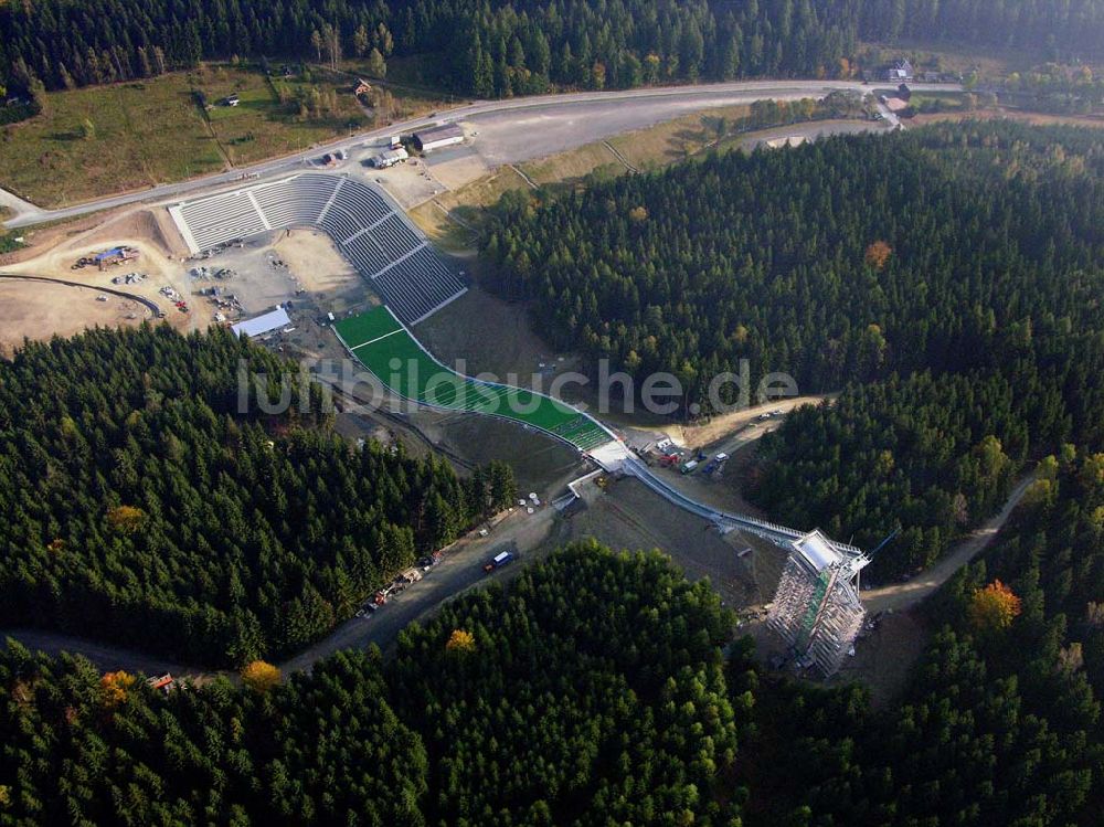 Klingenthal ( Sachsen ) aus der Vogelperspektive: Blick auf die Schanze am Schwarzberg