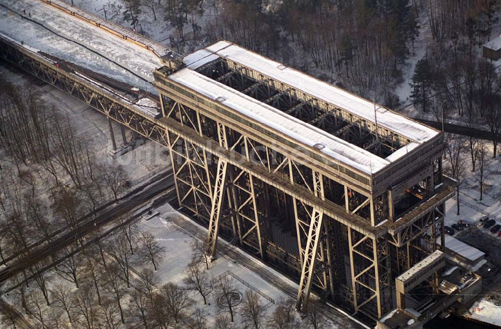 Niederfinow / Brandenburg von oben - Blick auf ein Schiffshebewerk bei Niederfinow