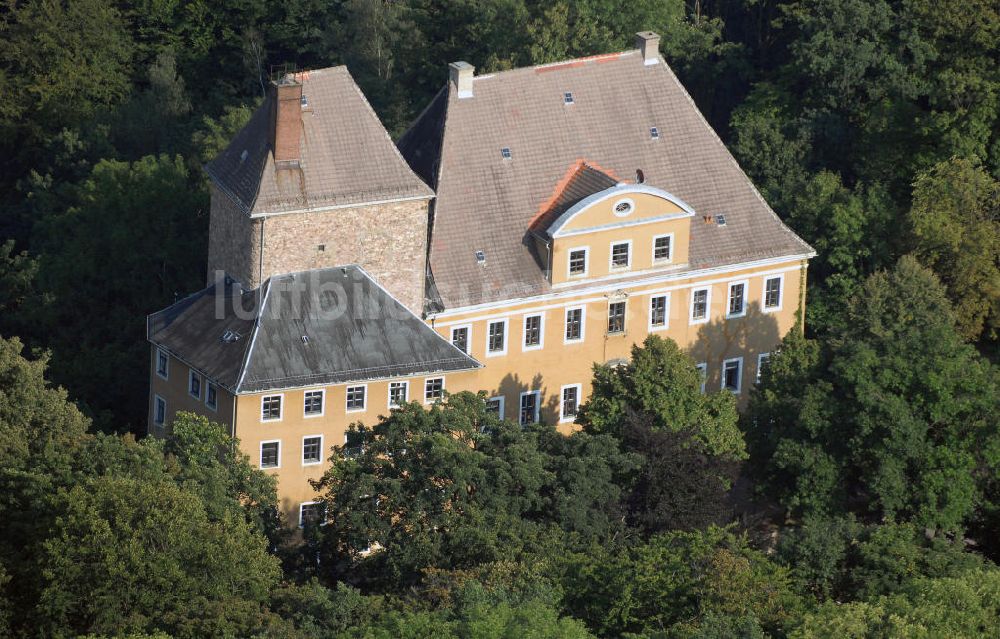  aus der Vogelperspektive: Blick auf das Schloss Bieberstein des gleichnamigen Dorfes in Sachsen