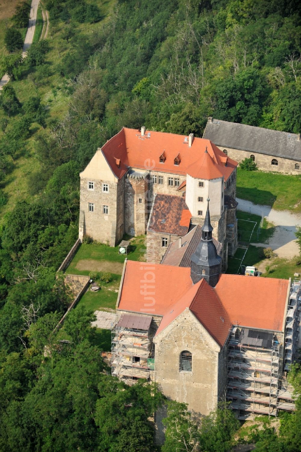 Luftaufnahme Goseck - Blick auf das Schloss Goseck in der gleichnamigen Stadt im Bundesland Sachsen-Anhalt