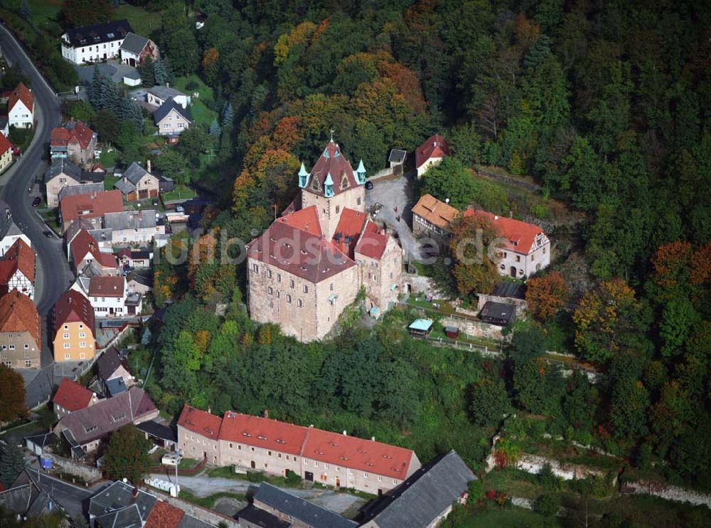 Liebstadt von oben - Blick auf das Schloss Kuckuckstein in Liebstadt in Sachsen