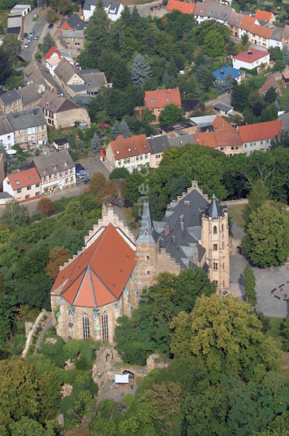 Luftaufnahme Mansfeld - Blick auf das Schloss Mansfeld