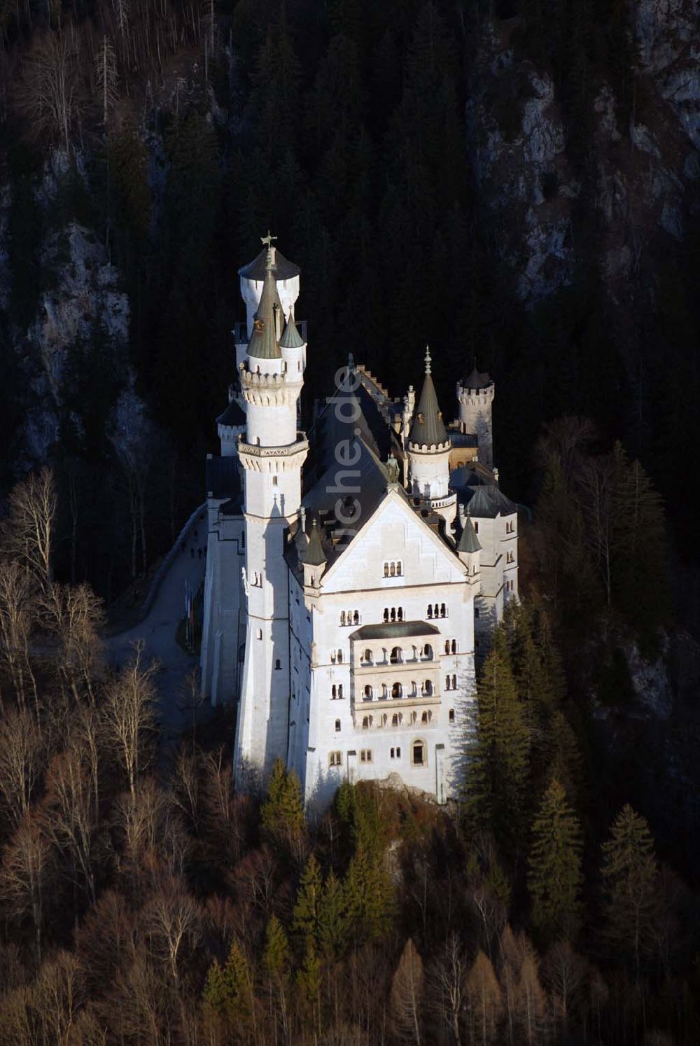  Neuschwanstein bei Füssen / Bayern aus der Vogelperspektive: Blick auf das Schloß Neuschwanstein in Bayer