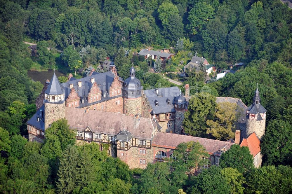 Mansfeld aus der Vogelperspektive: Blick auf das Schloss Rammelburg im gleichnamigen Ortsteil der Stadt Mansfeld im Bundesland Sachsen-Anhalt