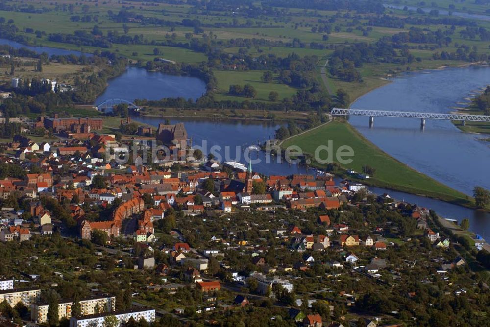 Wittenberge aus der Vogelperspektive: Blick auf den südlichen Stadtrand von Wittenberge an der Elbe