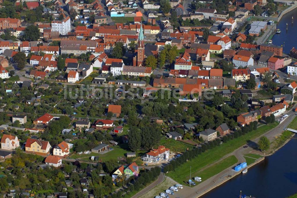 Wittenberge aus der Vogelperspektive: Blick auf den südlichen Stadtrand von Wittenberge an der Elbe