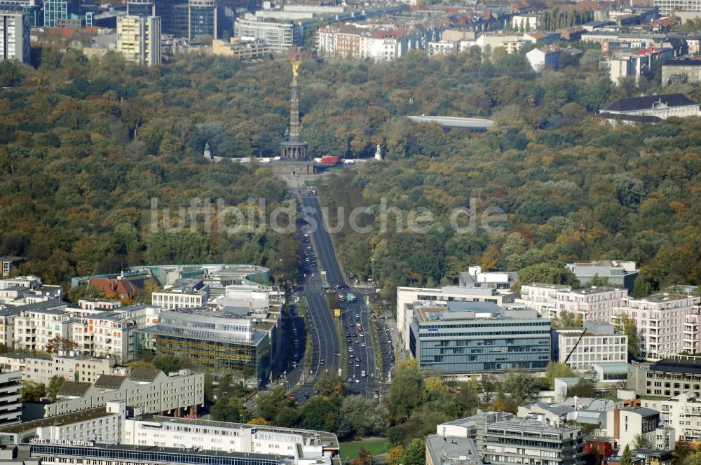 Luftbild Berlin - Blick auf die Siegessäule am Großen Tiergarten in Berlin Mitte