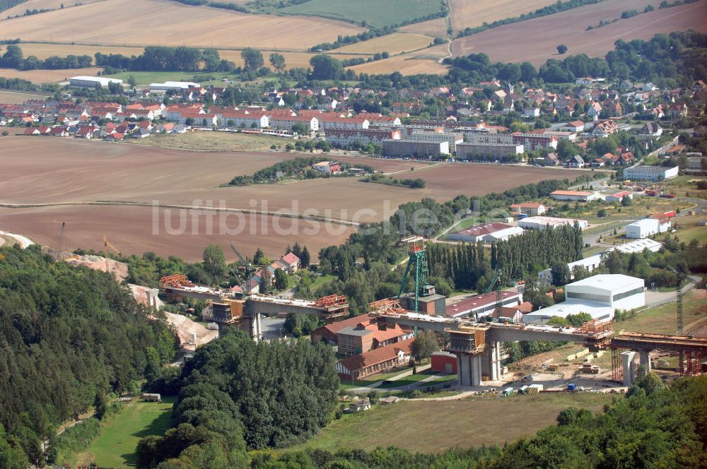 Sollstedt von oben - Blick auf Sollstedt und die Baustelle zur Bundesautobahn A38