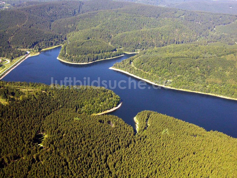 Luftaufnahme Osterode - Blick auf den Sösestausee bei Osterode mit Staudamm