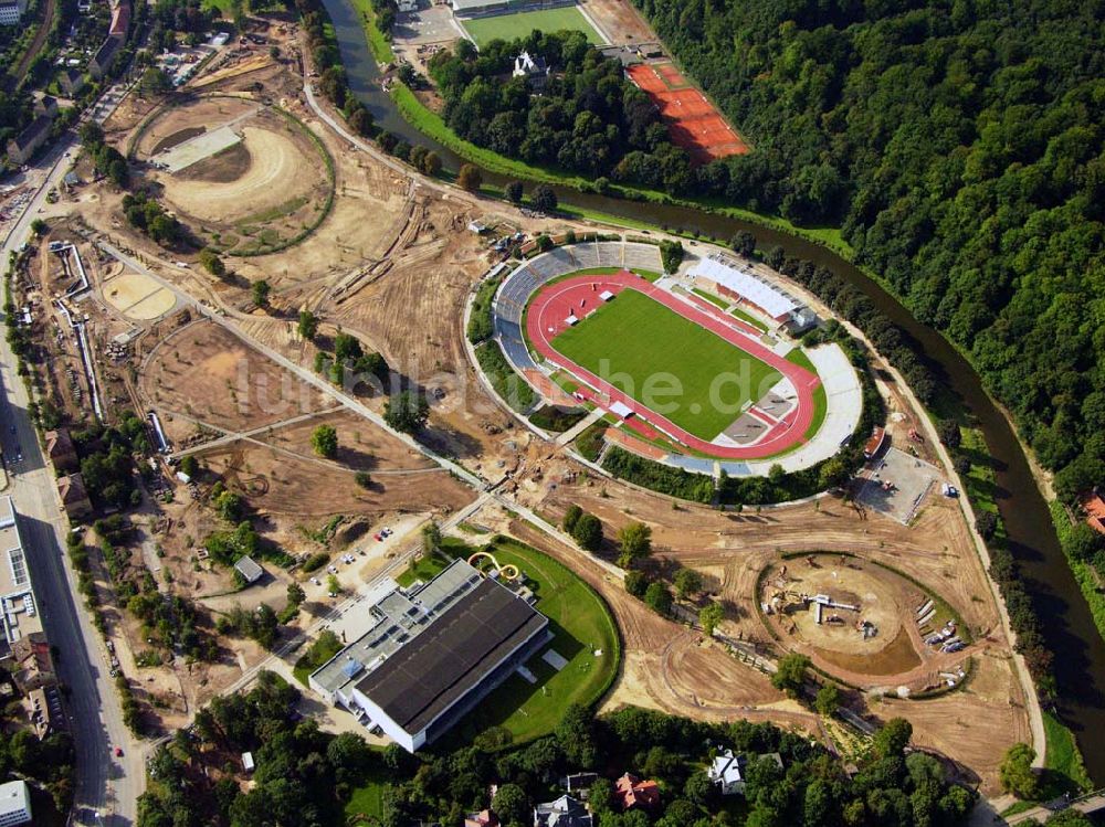 Luftbild Gera - Blick auf das Stadion der Freundschaft in Gera