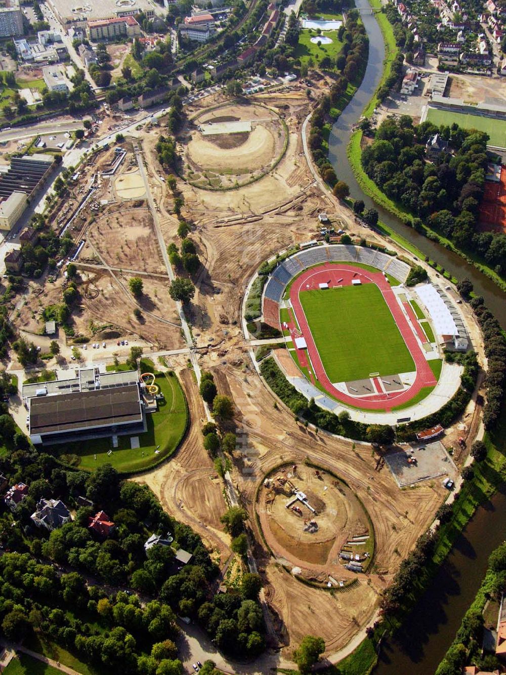 Gera von oben - Blick auf das Stadion der Freundschaft in Gera