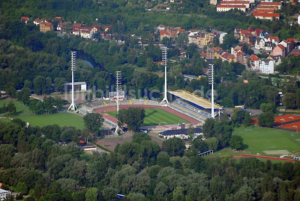 Jena aus der Vogelperspektive: Blick auf das Stadion in Jena