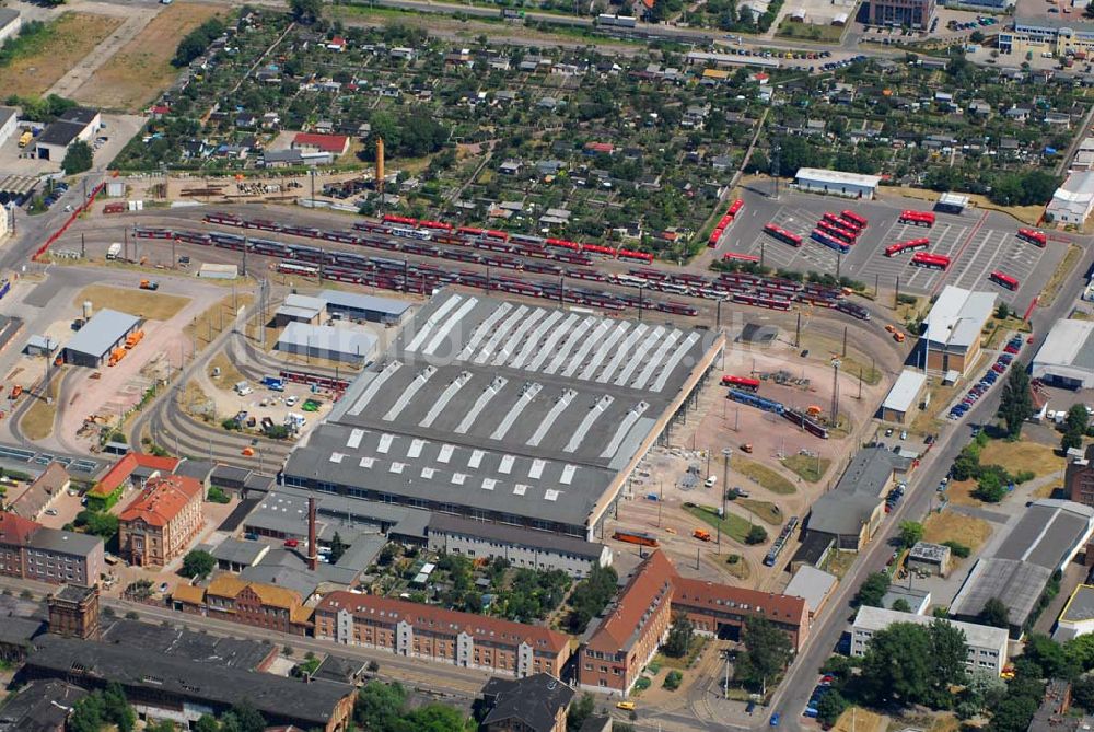 Luftaufnahme Halle/Saale - Blick auf den Straßenbahnhof an der Freiimfelder Straße in Halle/Saale