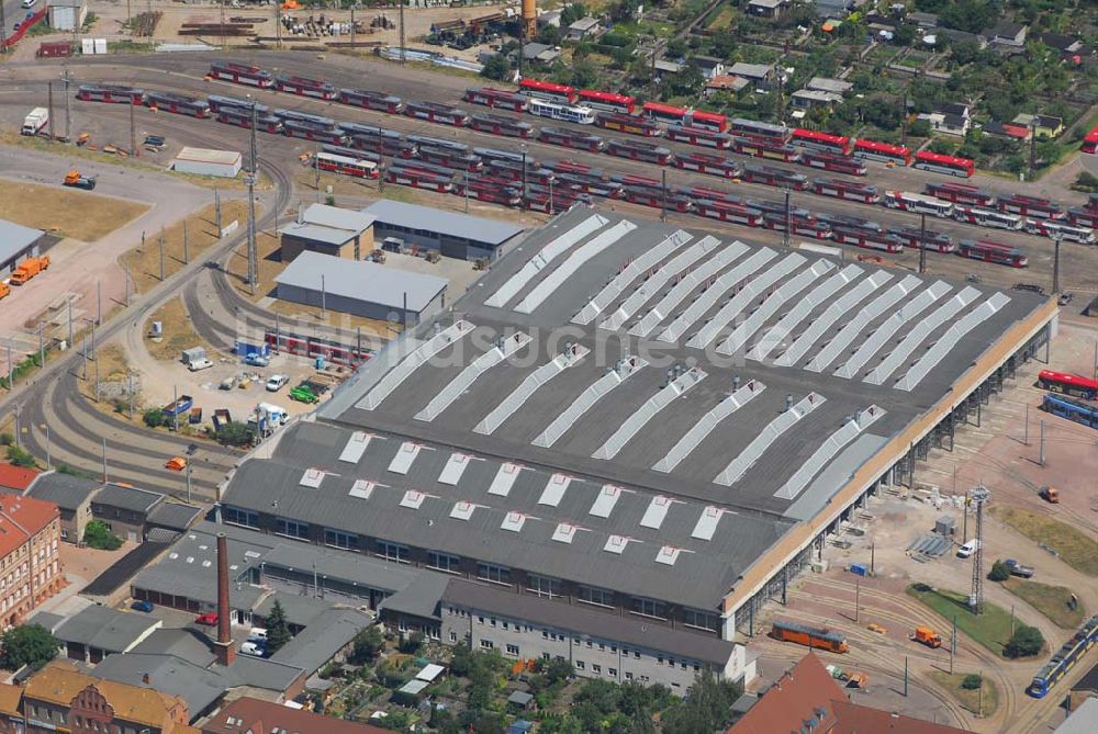 Halle/Saale von oben - Blick auf den Straßenbahnhof an der Freiimfelder Straße in Halle/Saale