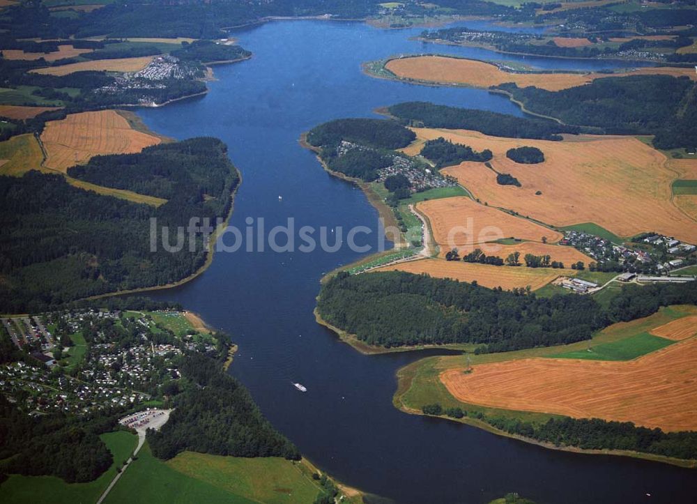 Jocketa aus der Vogelperspektive: Blick auf die Talsperre Pöhl in Sachsen