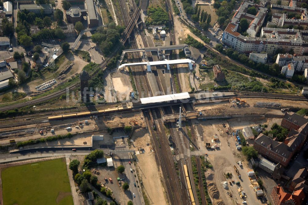 Berlin aus der Vogelperspektive: Blick auf den Umbau des S-Bahnhof Ostkreuz in der deutschen Hauptstadt Berlin