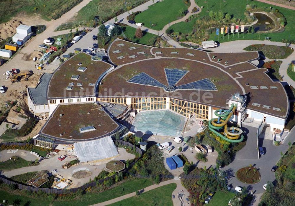 Luftbild Templin - Blick auf die Umbauarbeiten an der Naturtherme in Templin