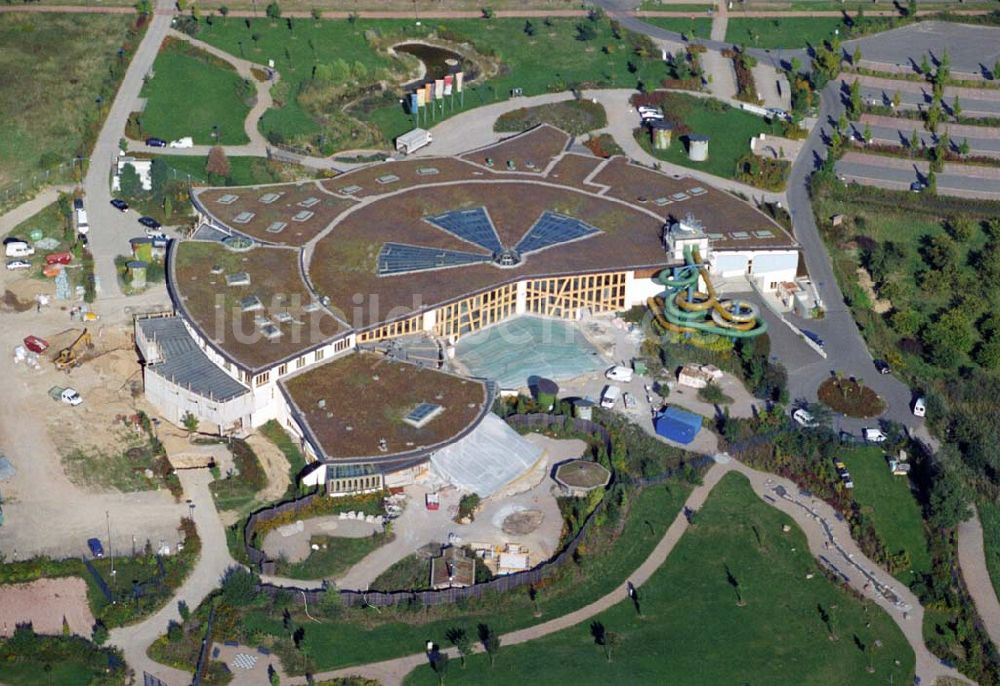 Luftaufnahme Templin - Blick auf die Umbauarbeiten an der Naturtherme in Templin