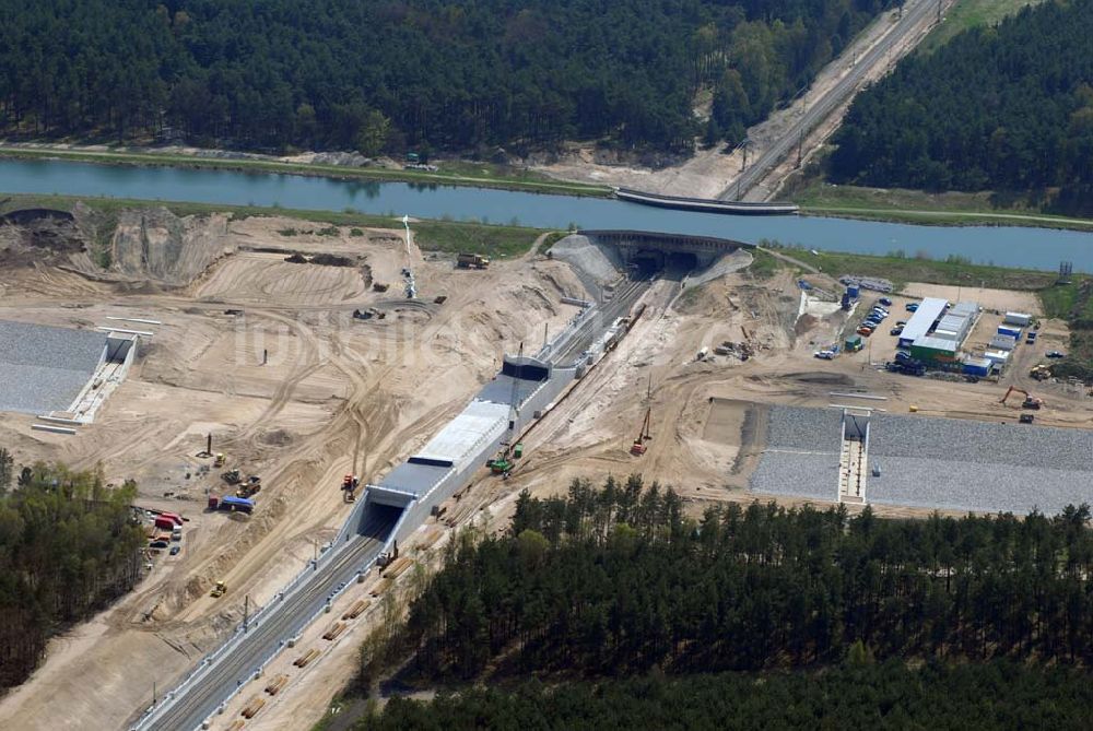 Eberswalde von oben - Blick auf Umleitungsarbeiten am Finowkanal zu Eberswalde