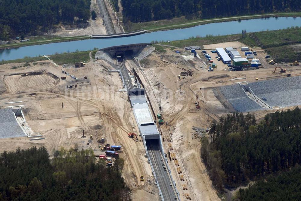 Eberswalde von oben - Blick auf Umleitungsarbeiten am Finowkanal zu Eberswalde