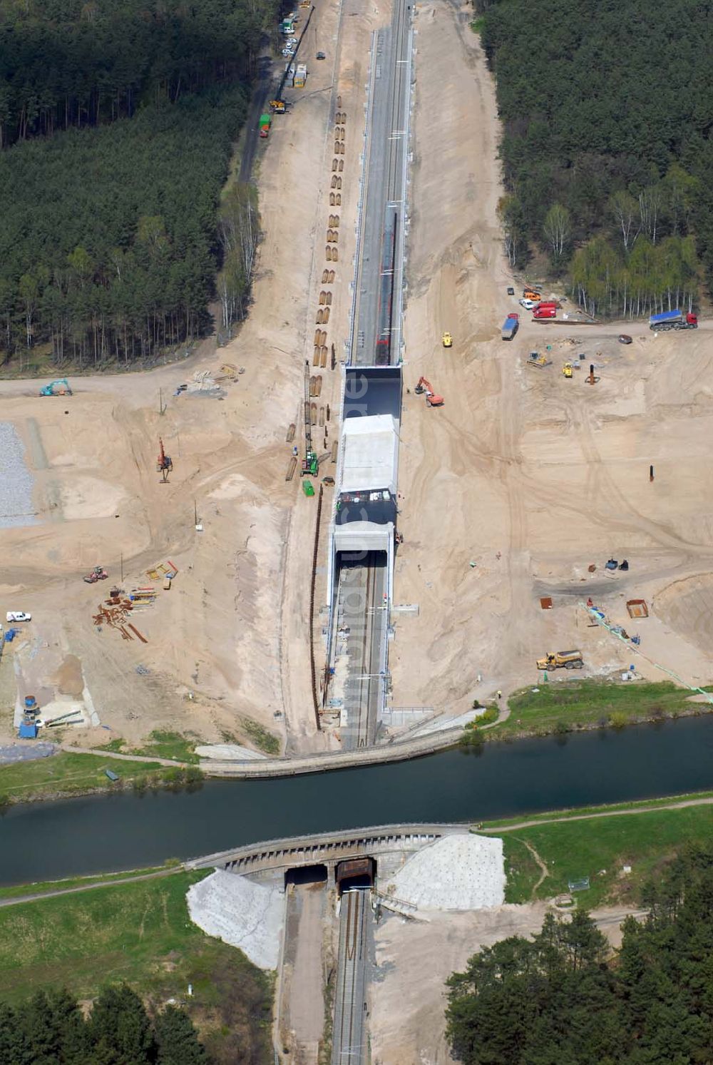 Luftaufnahme Eberswalde - Blick auf Umleitungsarbeiten am Finowkanal zu Eberswalde