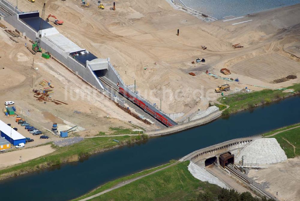 Eberswalde von oben - Blick auf Umleitungsarbeiten am Finowkanal zu Eberswalde