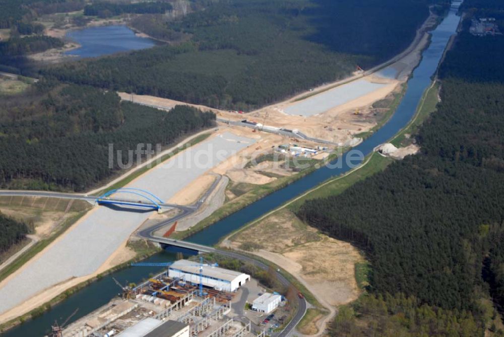 Eberswalde von oben - Blick auf Umleitungsarbeiten am Finowkanal zu Eberswalde