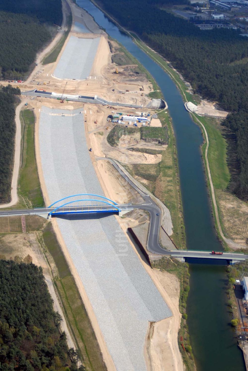 Eberswalde von oben - Blick auf Umleitungsarbeiten am Finowkanal zu Eberswalde