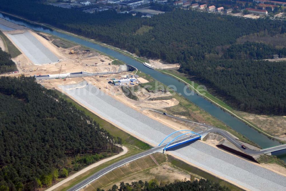 Eberswalde von oben - Blick auf Umleitungsarbeiten am Finowkanal zu Eberswalde