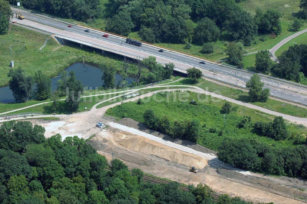 Luftbild Dessau - Blick auf verschiedene Brückenbauwerke an der Baustelle zum Ausbau der B184 zwischen Dessau und Roßlau in Sachsen-Anhalt