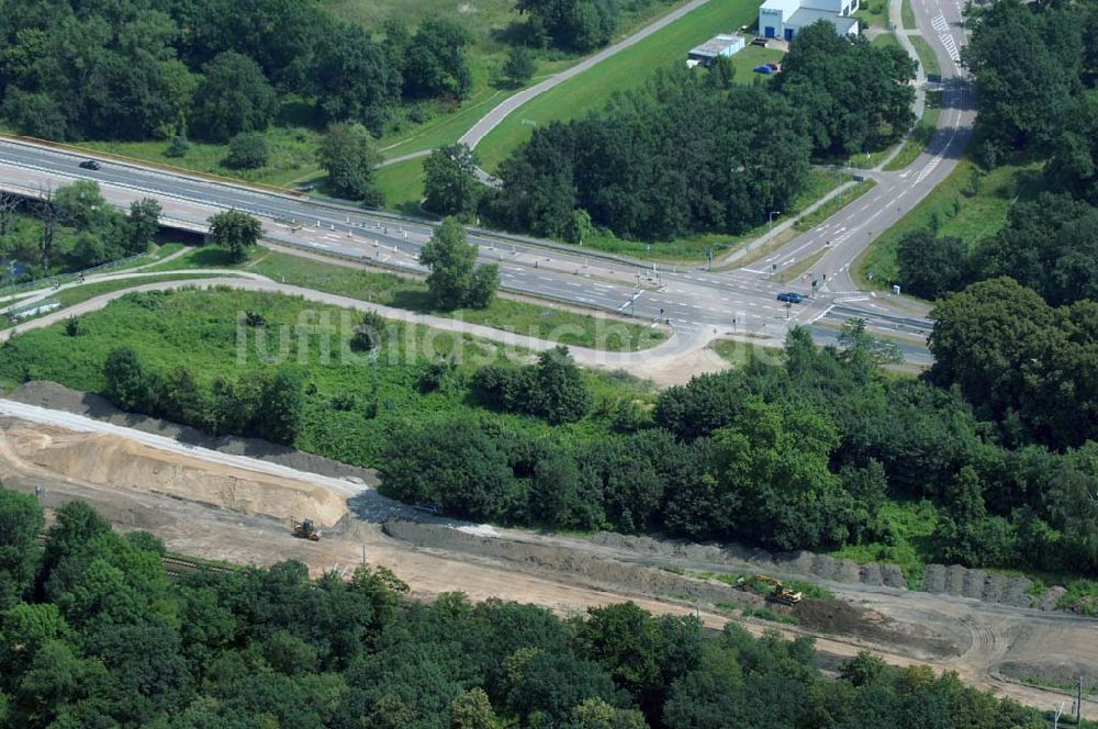 Luftaufnahme Dessau - Blick auf verschiedene Brückenbauwerke an der Baustelle zum Ausbau der B184 zwischen Dessau und Roßlau in Sachsen-Anhalt