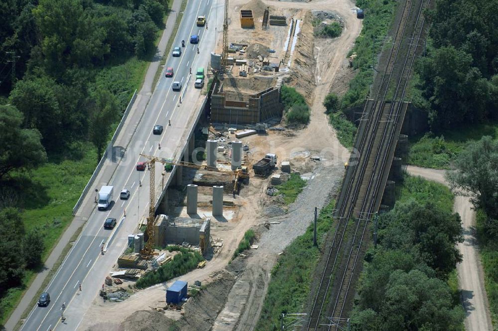 Luftaufnahme Dessau - Blick auf verschiedene Brückenbauwerke an der Baustelle zum Ausbau der B184 zwischen Dessau und Roßlau in Sachsen-Anhalt