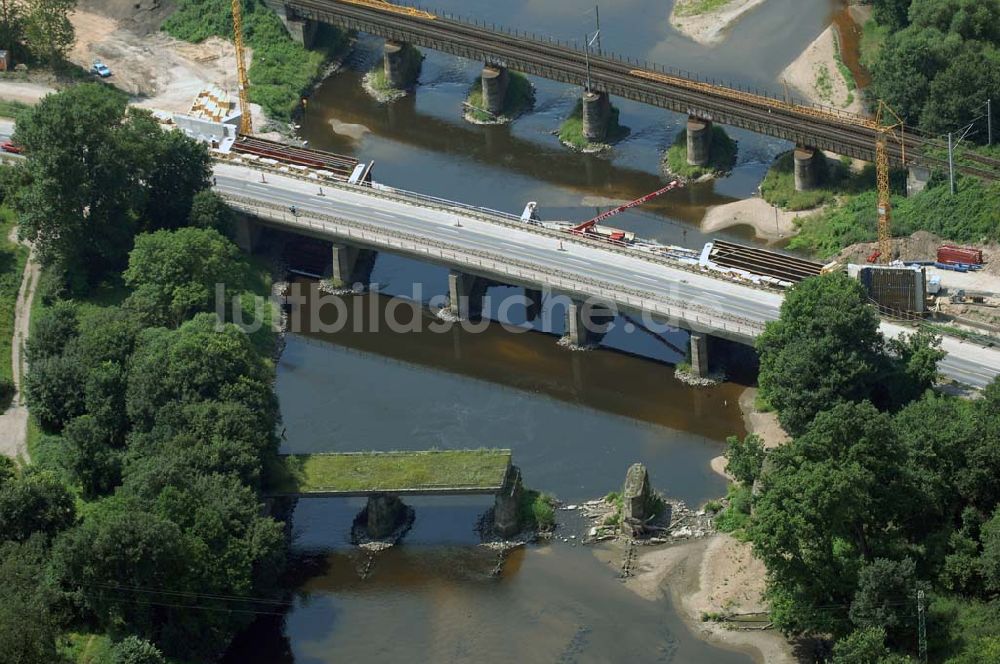 Luftaufnahme Dessau - Blick auf verschiedene Brückenbauwerke an der Baustelle zum Ausbau der B184 zwischen Dessau und Roßlau in Sachsen-Anhalt