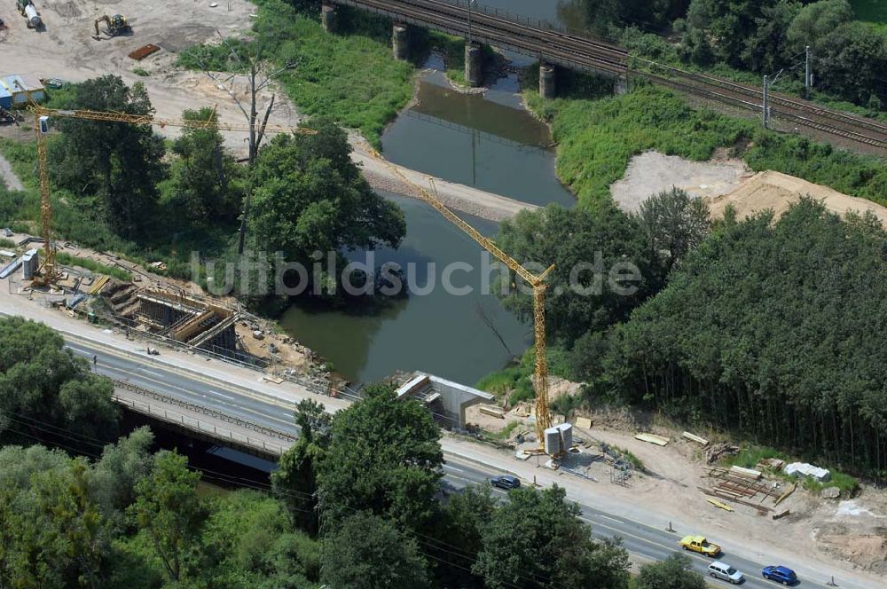 Luftaufnahme Dessau - Blick auf verschiedene Brückenbauwerke an der Baustelle zum Ausbau der B184 zwischen Dessau und Roßlau in Sachsen-Anhalt