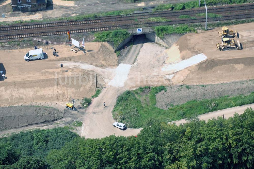 Luftaufnahme Dessau - Blick auf verschiedene Brückenbauwerke an der Baustelle zum Ausbau der B184 zwischen Dessau und Roßlau in Sachsen-Anhalt