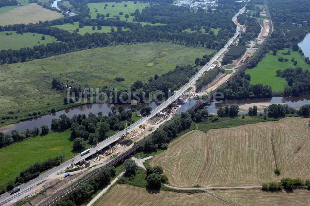 Luftbild Dessau - Blick auf verschiedene Brückenbauwerke an der Baustelle zum Ausbau der B184 zwischen Dessau und Roßlau in Sachsen-Anhalt