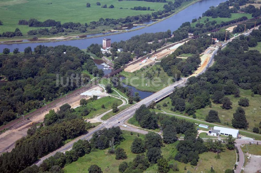 Luftbild Dessau - Blick auf verschiedene Brückenbauwerke an der Baustelle zum Ausbau der B184 zwischen Dessau und Roßlau in Sachsen-Anhalt