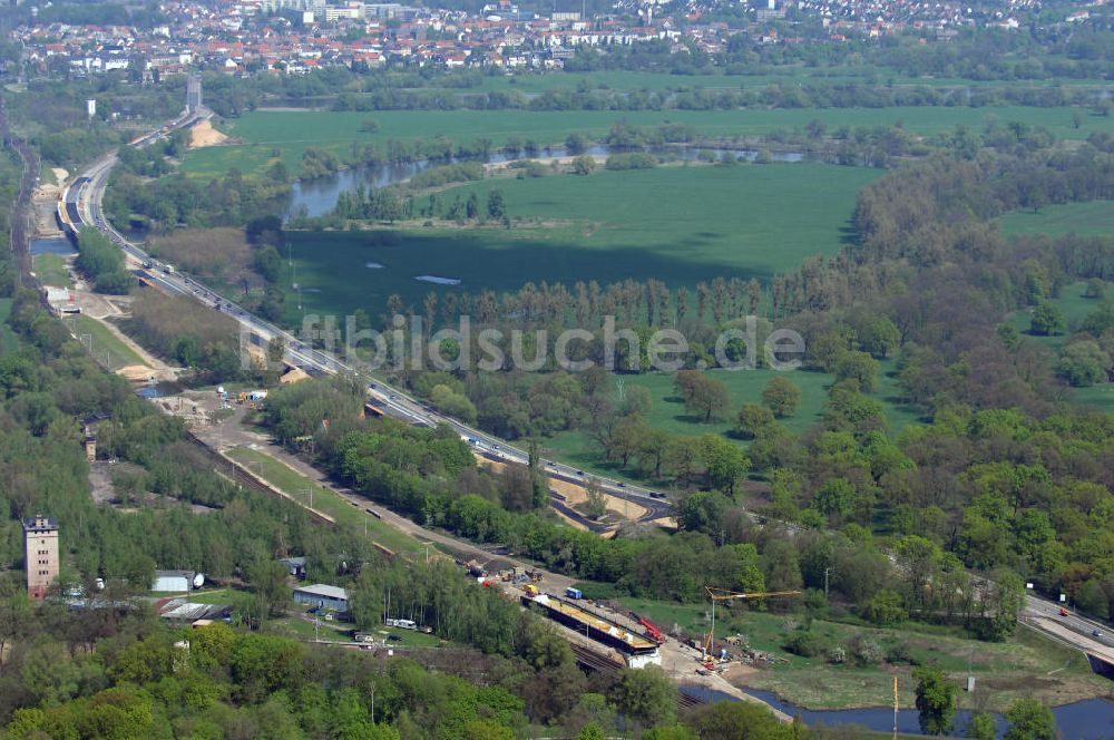 Luftbild Roßlau - Blick auf verschiedene Brückenbauwerke an der Baustelle zum Ausbau der B184 zwischen Dessau und Roßlau in Sachsen-Anhalt