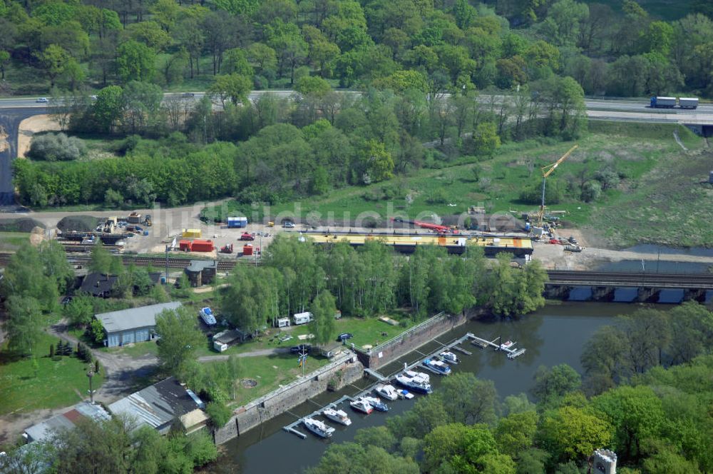 Luftaufnahme Roßlau - Blick auf verschiedene Brückenbauwerke an der Baustelle zum Ausbau der B184 zwischen Dessau und Roßlau in Sachsen-Anhalt