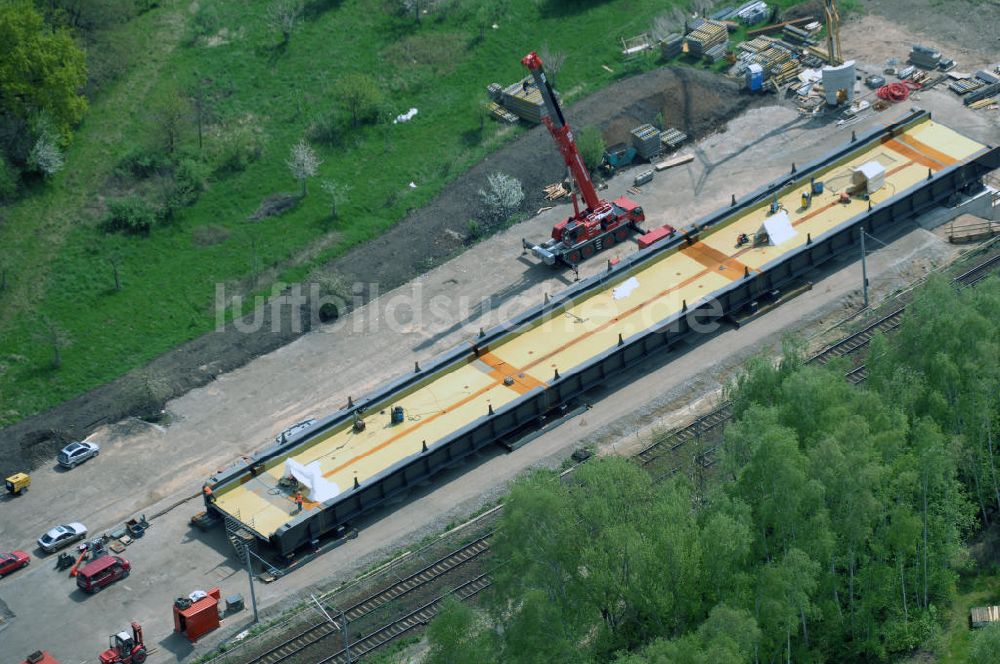 Luftaufnahme Roßlau - Blick auf verschiedene Brückenbauwerke an der Baustelle zum Ausbau der B184 zwischen Dessau und Roßlau in Sachsen-Anhalt