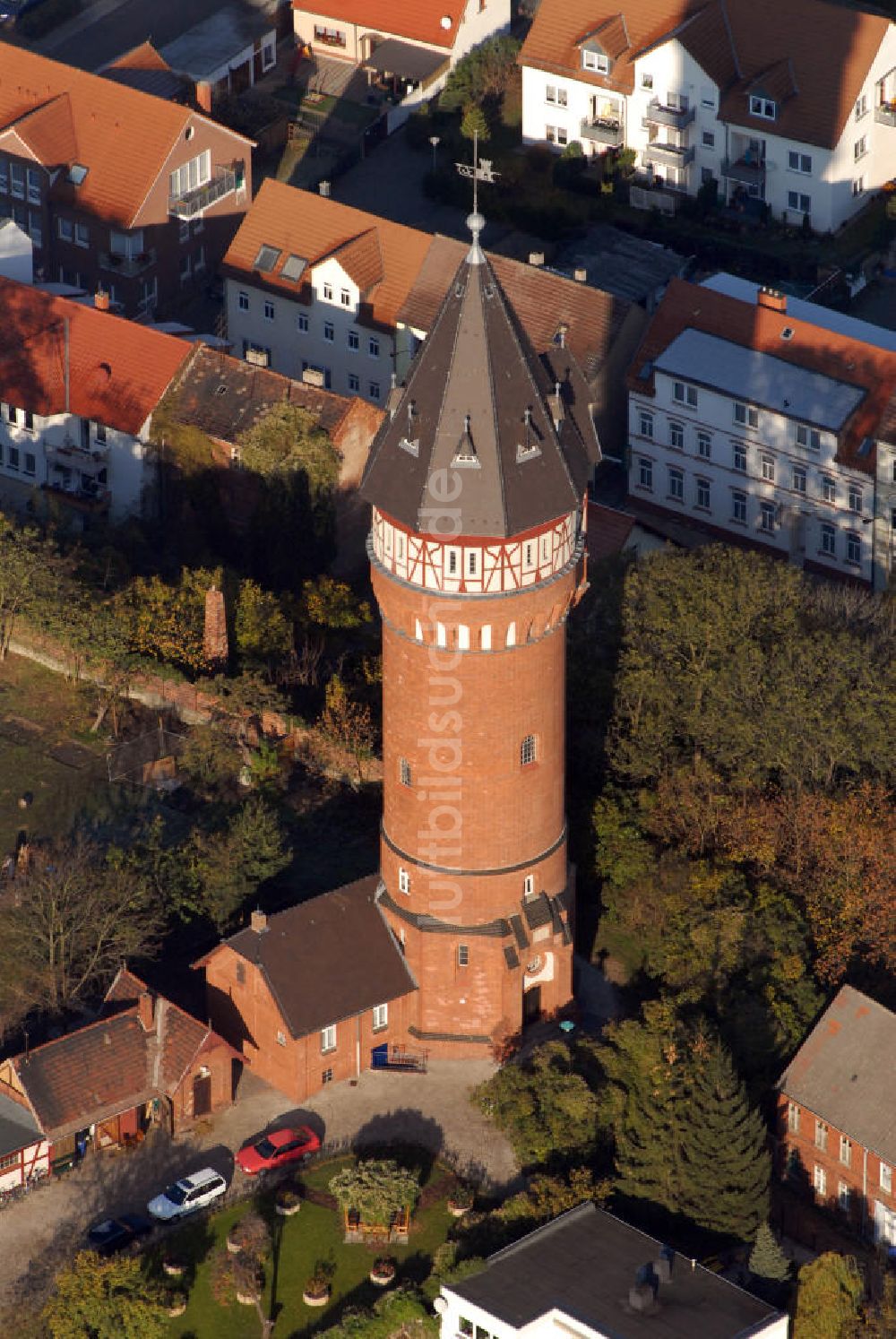 Luftaufnahme Burg - Blick auf den Wasserturm in Burg bei Magdeburg