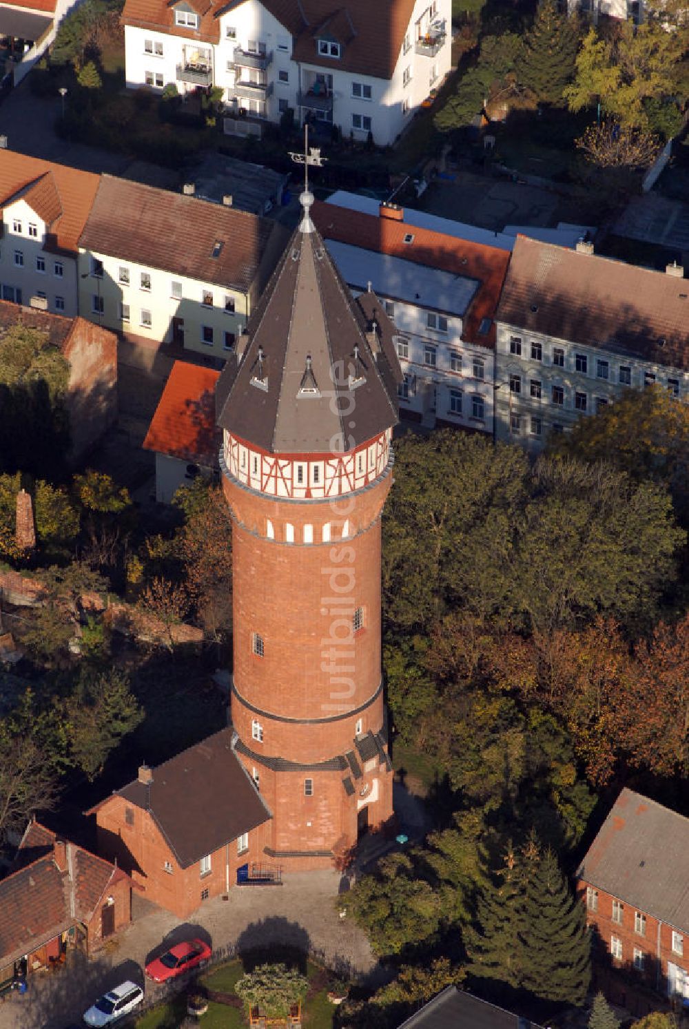 Burg von oben - Blick auf den Wasserturm in Burg bei Magdeburg