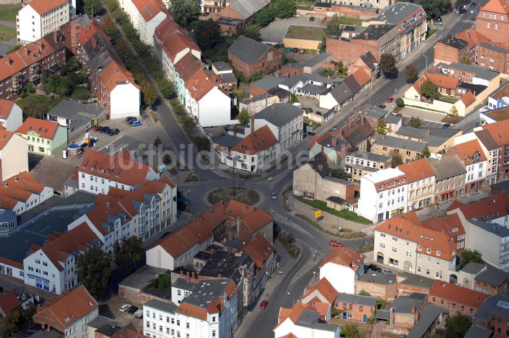 Luftbild Wittenberge - Blick auf Wittenberge mit dem Kreisverkehr am Stern